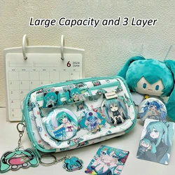 Astuccio per matite Hatsune Miku Astuccio per matite per cartoni animati a 3 strati di grande capacità Astuccio per penne per studenti carino per bambini Scatola di immagazzinaggio di cancelleria regalo