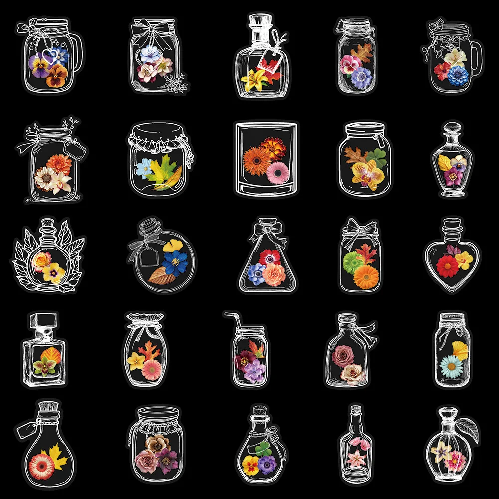 50 Stück Flasche getrocknete Blumen Aufkleber Pflanzen Blumen dekorative Laptop Tassen Sammelalbum Tagebuch DIY Gitarre Vase Aufkleber – Detail 3