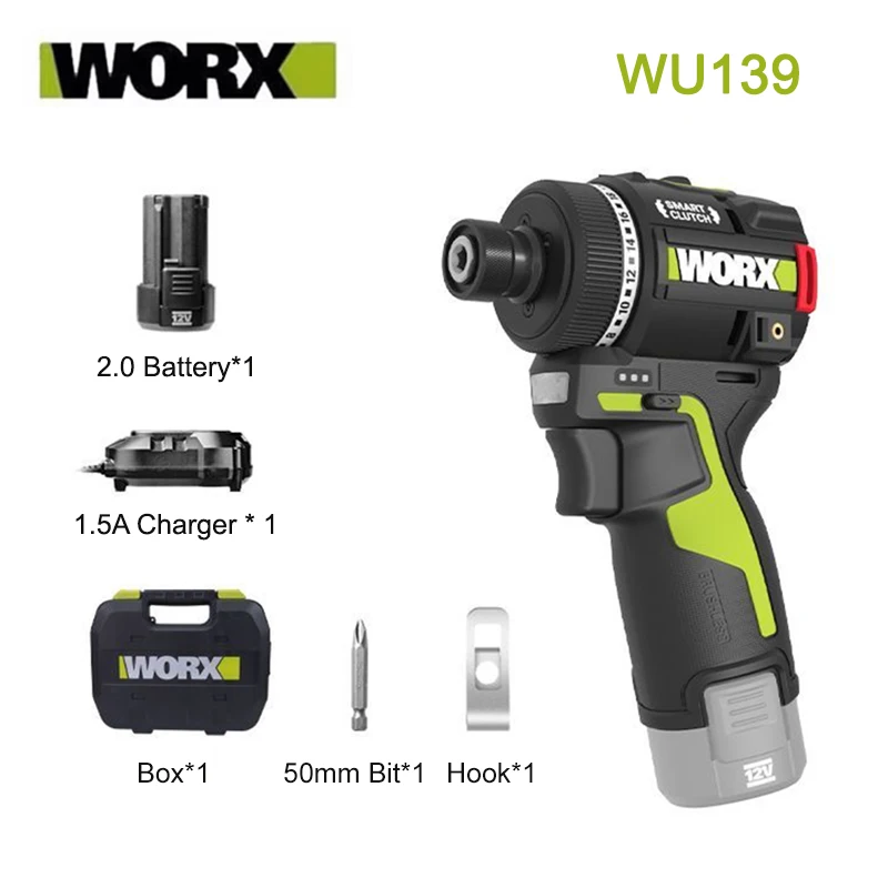 2026 New Worx WU139 Cordless Driver Drill Brushless Electric Impact Screwdriver Rechargeable Metal Chuck High Torque Power Tools