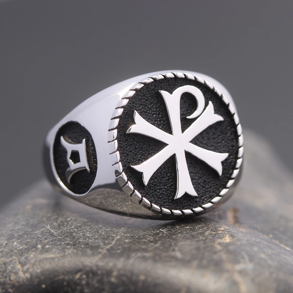 Christian Orthodox Church Symbol PX Alpha Omg Cross Sterling Silver Ring