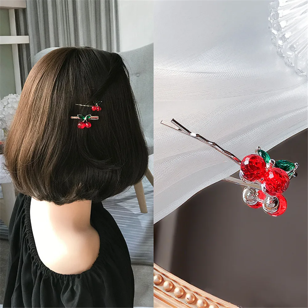 2024 New Crystal Cherry Hair Clips Lovely Sweet Hairpins For Women Girls Barrette Headdress Kids Bangs Side Clip Hair Accessorie