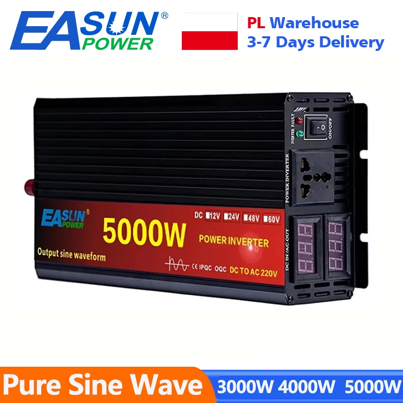 EASUN puissance onduleur à onde sinusoïdale Pure 3000W 4000W 5000W onduleur DC 12V 24V à AC 220V convertisseur affichage LED Stock ue