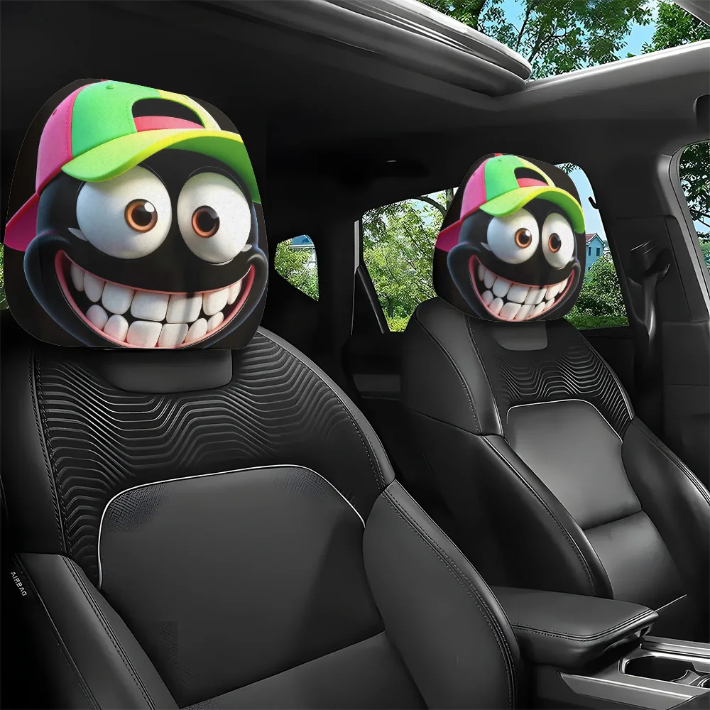 2pcs Funny Big Eye Character Printed Car Seat Covers Washable Easy Install Cartoon