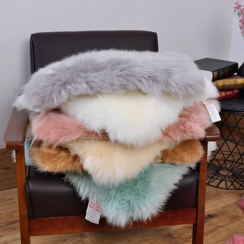 100% Wool Chair Cushion Sheeepskin Sofa Fluffy 45x45cm  Nordic Simple Long Hair Office Chair Cushion Thickened In Winter