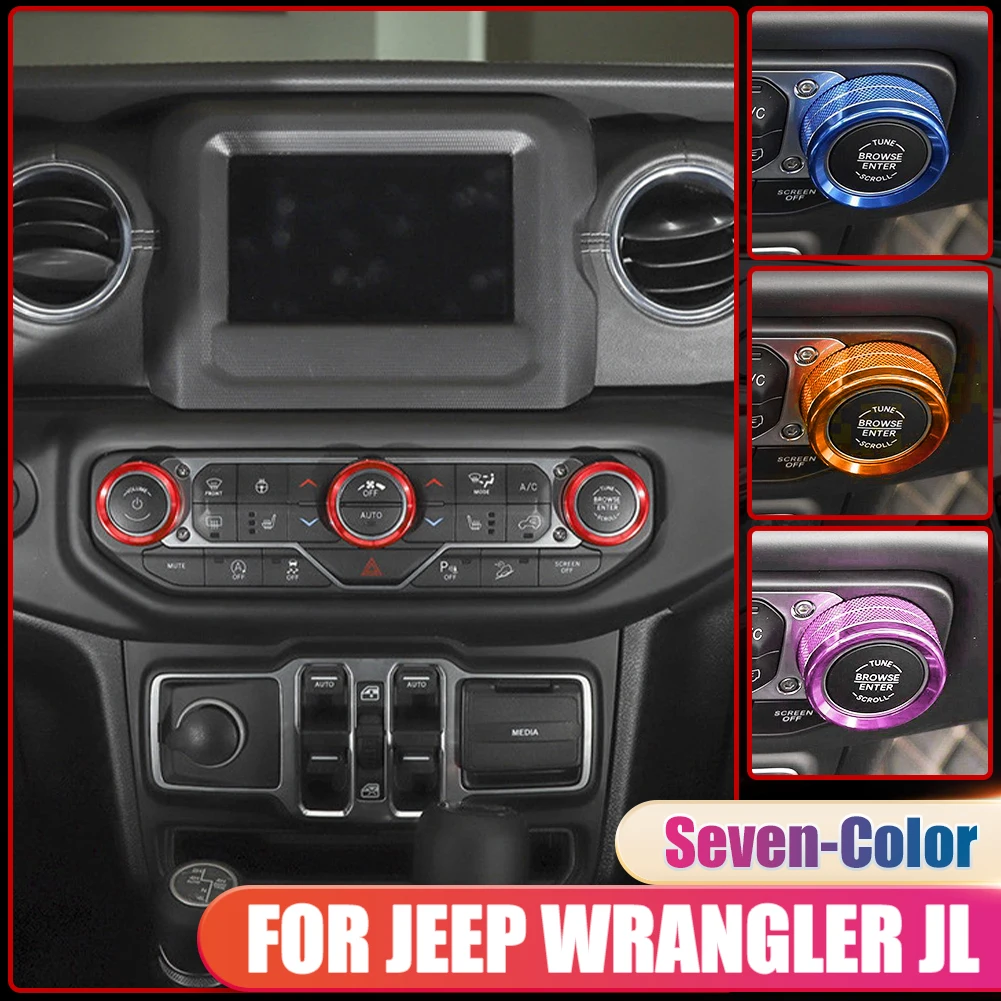 

4PCS Air Conditioner Switch Knob Cover & Headlight Knob Cover Aluminum AC Trim For Jeep Wrangler 2018-2023 JL JLU & 2020-2023