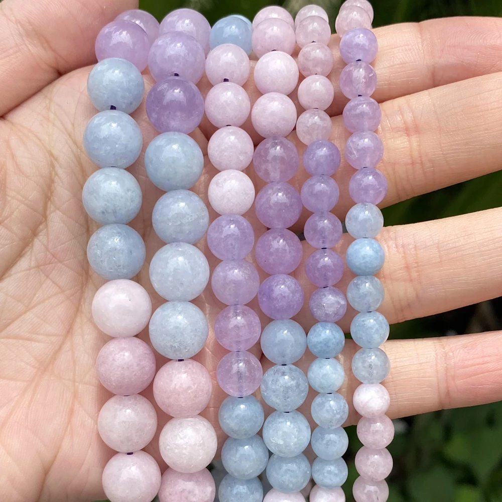 Natural Stone Beads Round Morganites Tourmalines Aquamarines Jades Quartzs Crystals Spacer For Jewelry Making DIY Bracelet