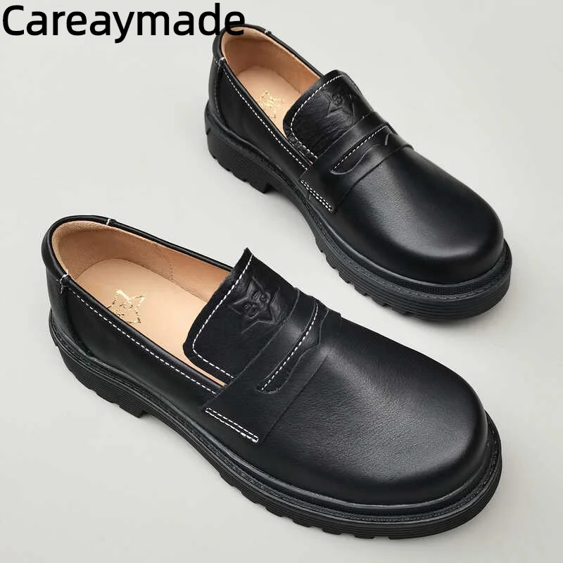 Careaymade-Genuine Leather women's shoes,cowhide JK uniform for casual work,thick soled original one foot pedal single shoes