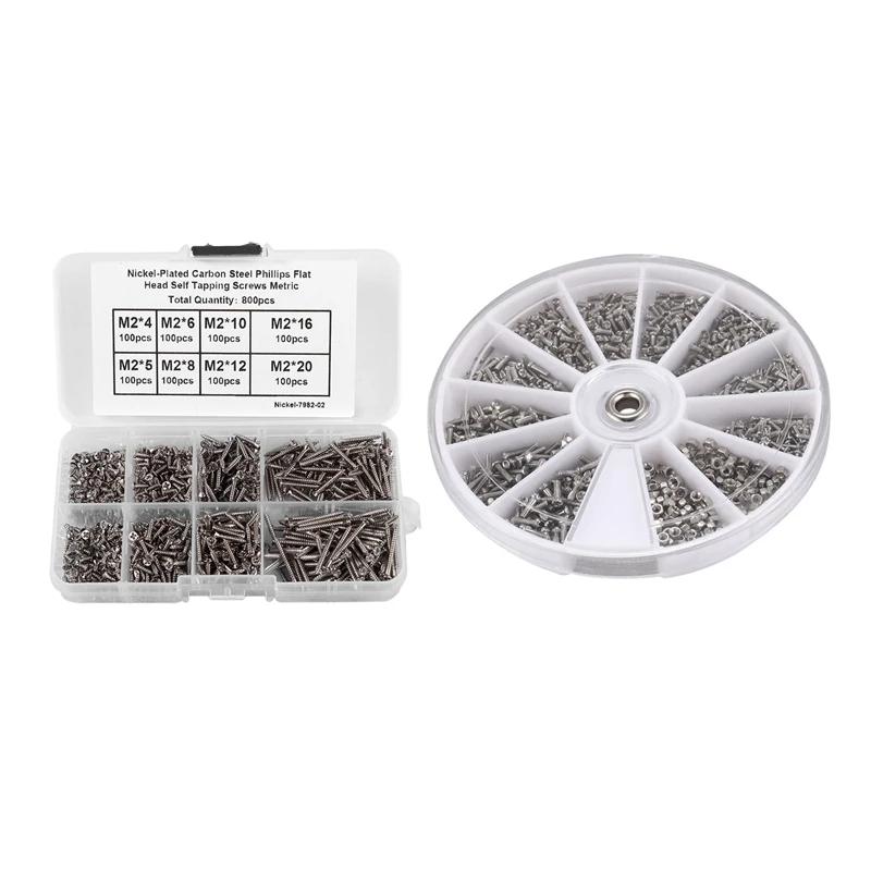 

1000Pcs Stainless Steel Screws Set For PC Glasses Mobile Phone & 800Pcs Self Tapping Screw Assortment Kit M2