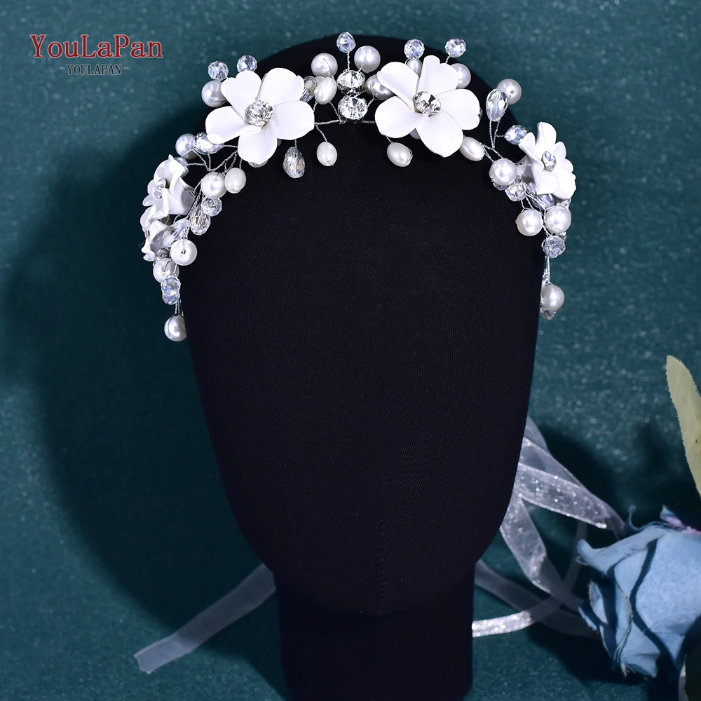 

YouLaPan Wedding Crystal Headband Tiara Pearl Flower Hairband For Women Party Bridal Hair Jewelry Accessories Girl Gift HP814