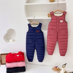 -20° Thicken Warm Rompers Children  Winter Down Pants Boys Girls Plus Velvet Down Trousers Kids Casual Fleece Cotton Trousers