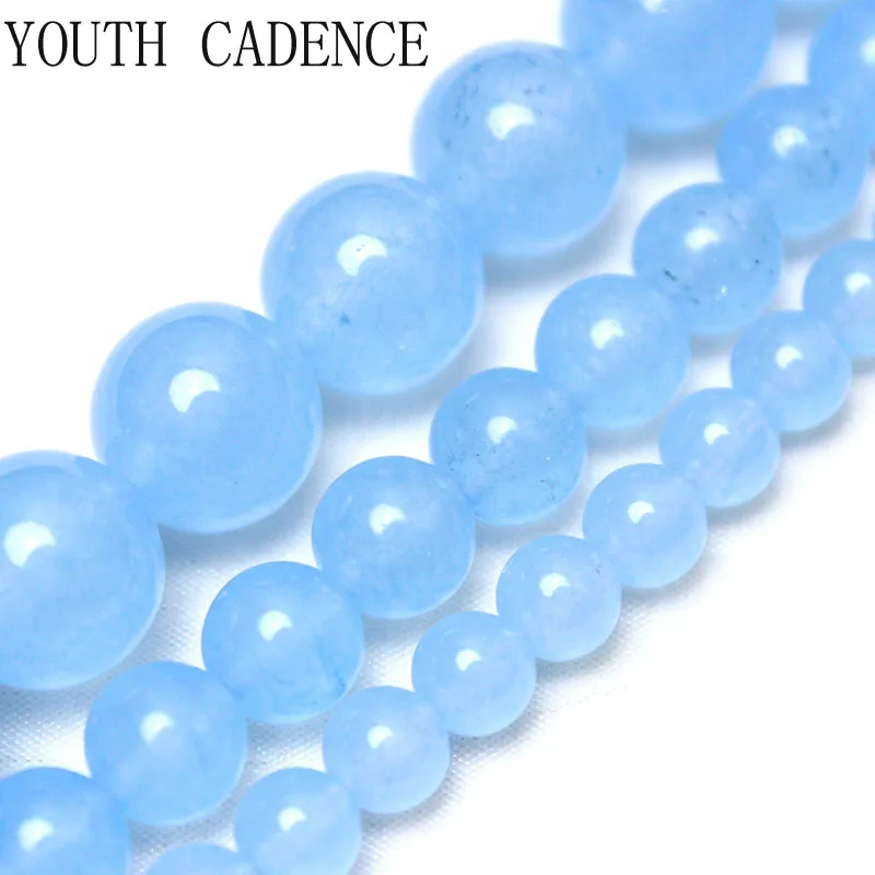 

Natural Stone Light Blue Chalcedony Jade Loose Round Beads 4 6 8 10 12MM Pick Size for Jewelry Making DIY Bracelet Necklace