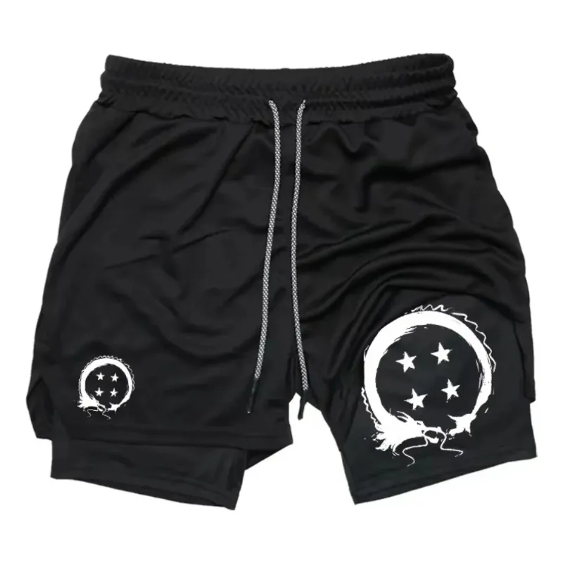 Pantaloncini Dragon Ball 2 in 1 Anime giapponesi Master Roshi Graphic Harajuku Pantaloncini a due piani PALESTRA Fitness Pantaloni corti maschili ad asciugatura rapida