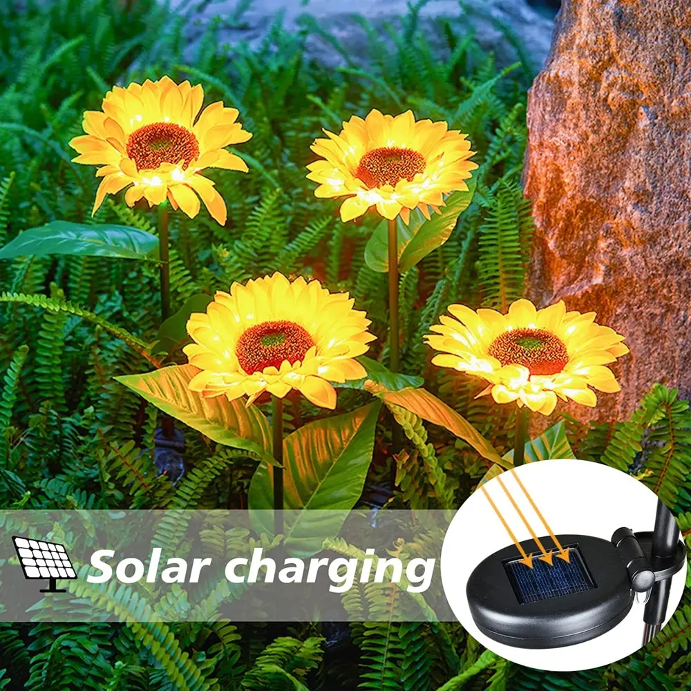 Sunflower Solar LED Lights Outdoor Waterproof Simulation Sunflower Garden Lamps 1/3 Head Park Yard Path Landscape Decoration