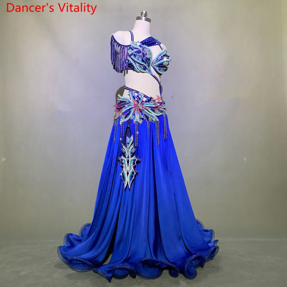 Belly Dance Performance Costume Bra with Ribbon Big Hem Skirt Short Skirt Set Women Oriental Indian Drum Dance Stage Wear