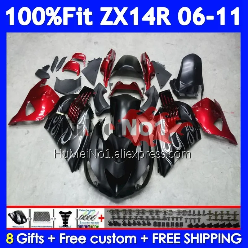 Body For KAWASAKI NINJA ZX 14R Red Flames ZX14R 06 07 08 09 10 11 227No.52 ZX14 R ZX-14R 2006 2007 2008 2009 2010 2011 Fairing