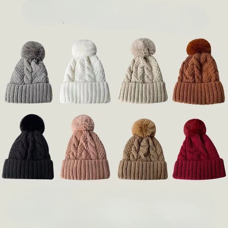 1 PC Women's Cable Knit Beanie Hat for Fall&Winter–Thickened Skull Cap with Large Pom Pom,Ear-Flap Winter Hat,Casual&Versatile