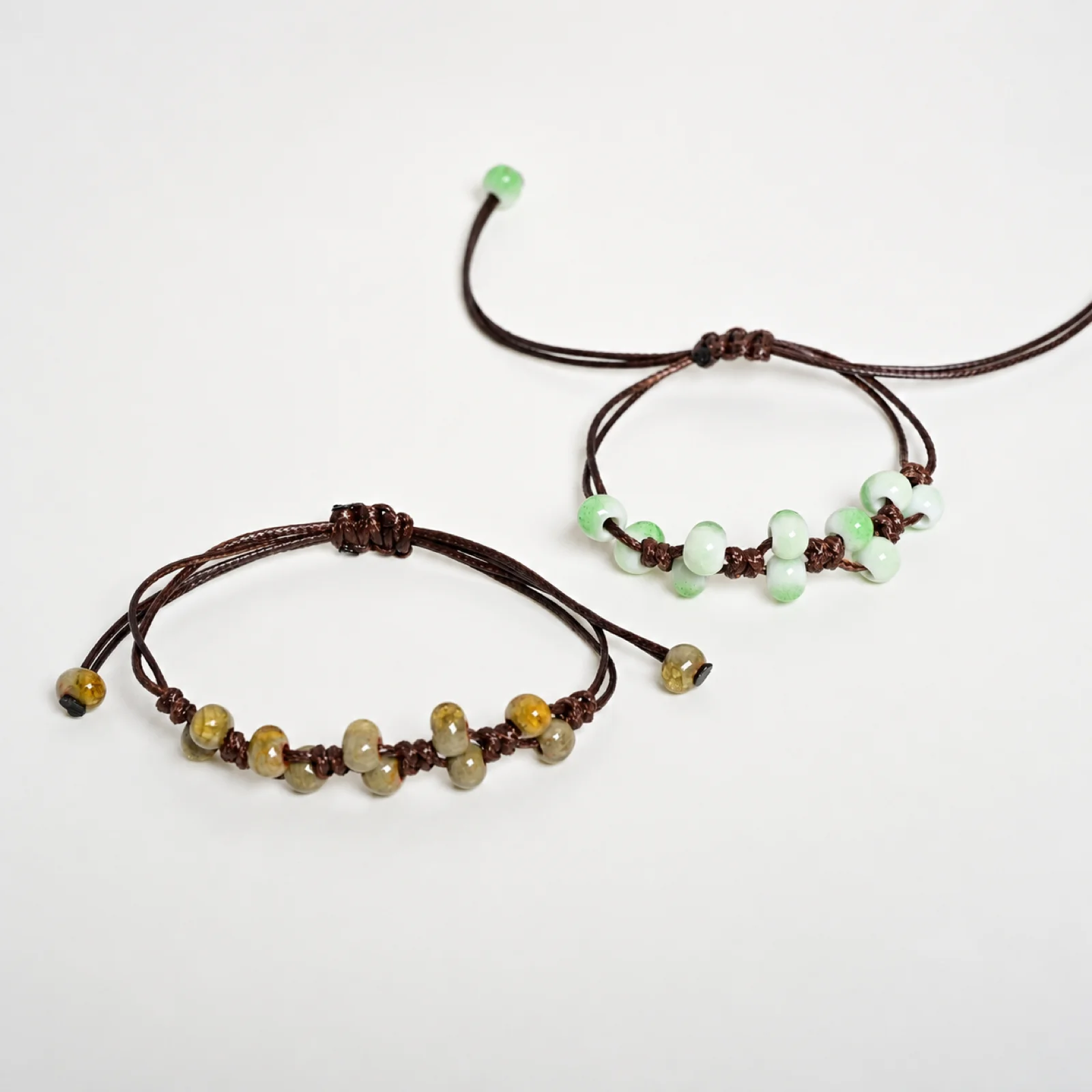 Handmade Crackle Ceramic Bead Bracelet Waxed Cord Adjustable Woven Jewelry Minimalist Artisan Wrist Accessory 608P2-20