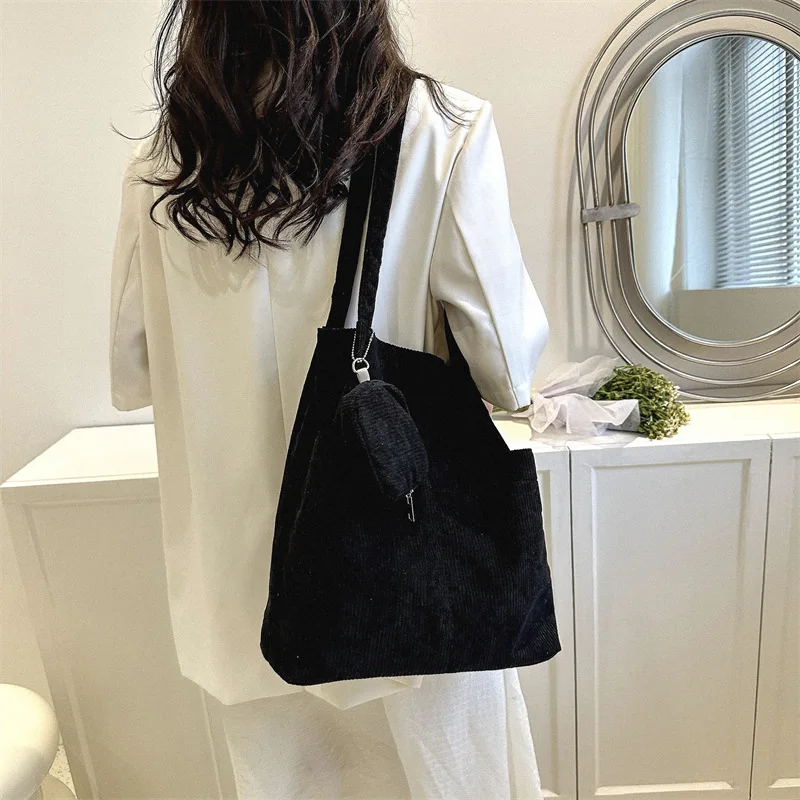 Korean Version Large Capacity Bag For Women Canvas Commuter One Shoulder Handheld Casual Bag Simple Lazy Shopping Bag