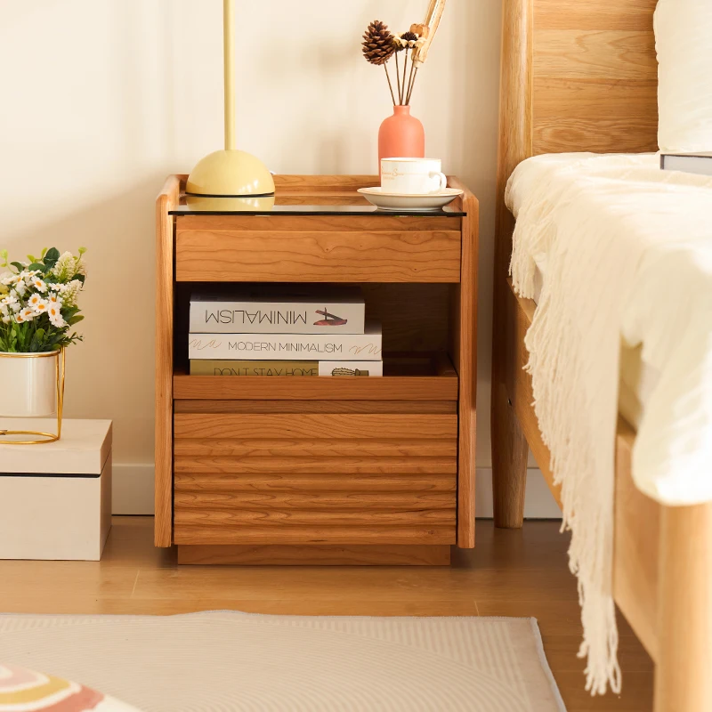 New simple Nordic solid wood cherry wood bedside table side table bedside table log bedroom Japanese style