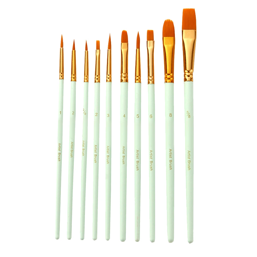 

10pcs Painting Brushes Set Premium Nylon Wool Watercolor Gouache Oil Art Brush Wood Handle Copper Tube Durable Tips Easy Clean