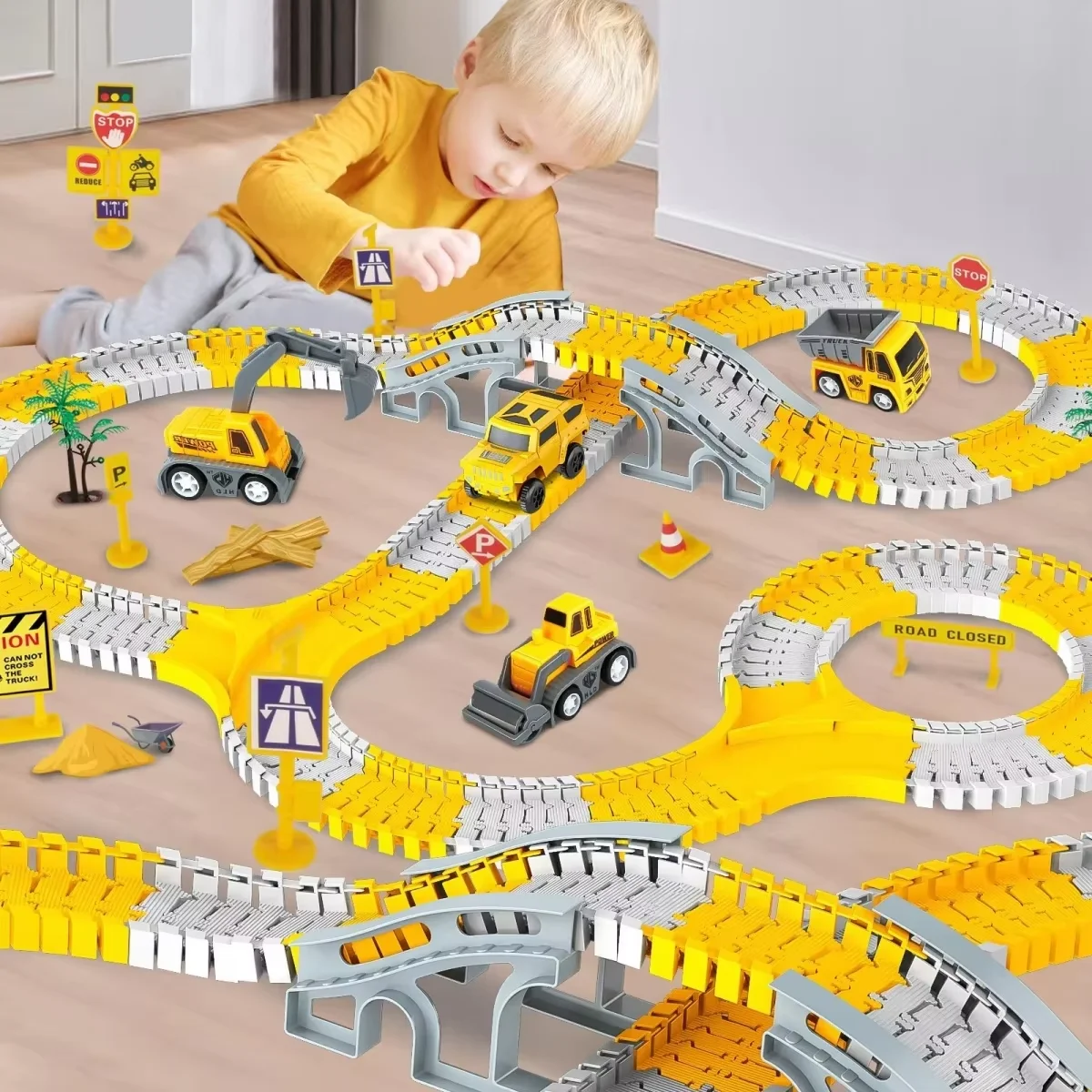 255Pcs Toddler Boy Race Tracks Toys Gifts for 3 4 5 Year Old Boys Kids,Construction Car Toys Gifts,Christmas Birthday Gifts Toys