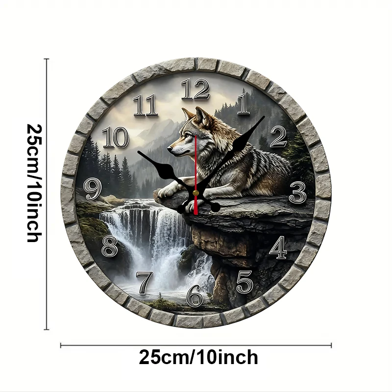 The Wolf On The Cliff Wooden Round Silent Hanging Wall Clock, Suitable For Living Room,Office,Study Room,Bedroom,Home Decoration