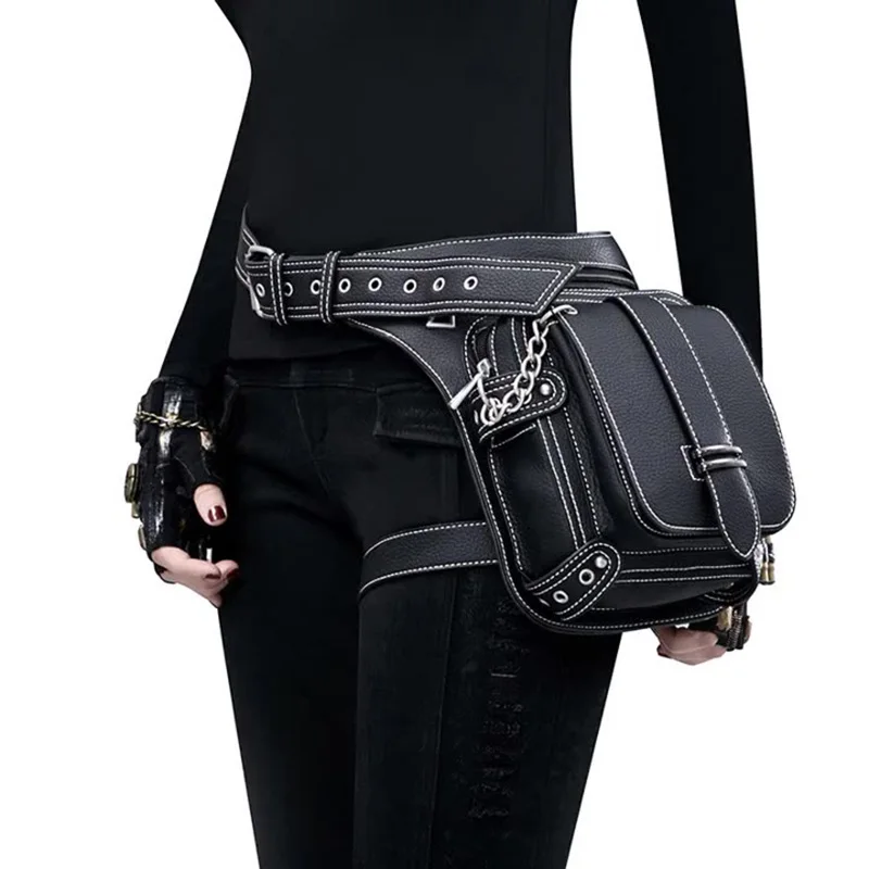 

Steampunk Style Men's Waist Bag Chain Design, Outdoor Shoulder Crossbody Bag, Women's Mobile Phone Hanging Bag