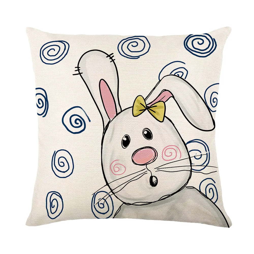 Easter Decor Pillow Cover Lovely Bunny Print Pillowslips Bunny Carrots Cushion Cover Cartoon Rabbit Pillowcase Happy Easter Gift