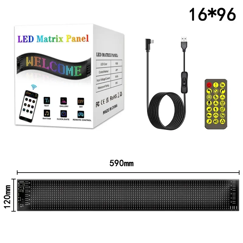 Imagem -03 - Painel Led Pixel Matrix com Controle Remoto App Multilíngue Programável Faça Você Mesmo Rolagem Sinais Publicitários Usb Flexível 5v Exibição do Carro