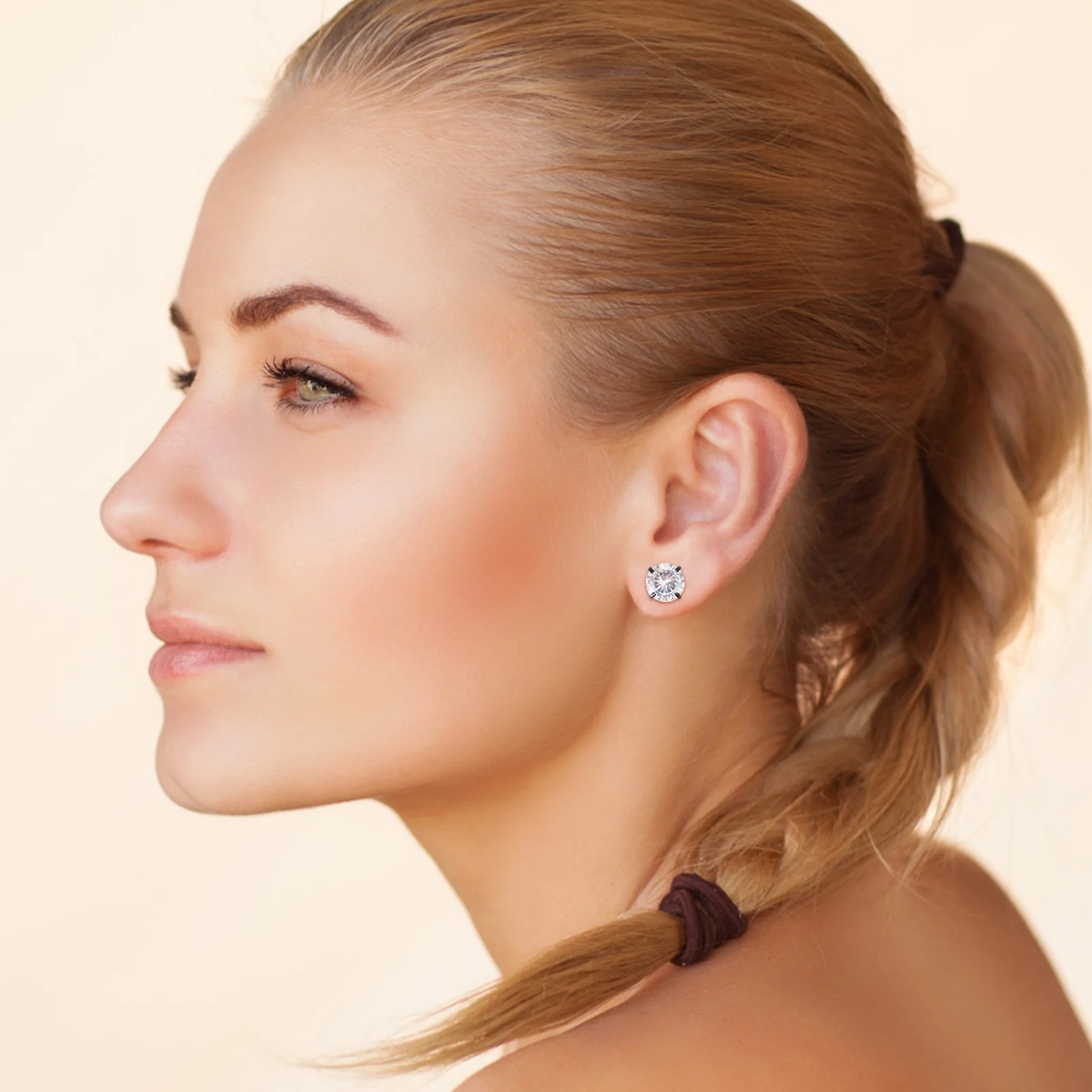 

6 Pairs Round Piercing Earrings Colorful Zirconia Stud Stainless Steel Cubic Titanium