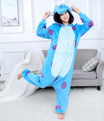 Young Women's Winter Warm Pajamas Blue Patterned Animal Hooded Jumpsuit With A Medium Length Tail Polyester Material Comfortable