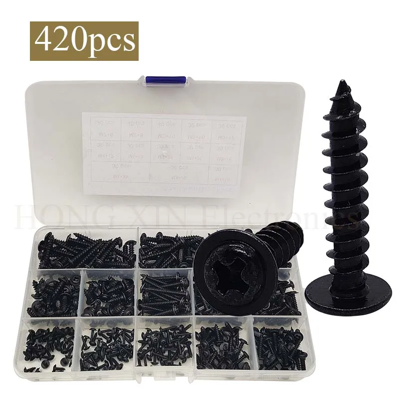 420pcs M2M3M4 Phillips Truss Head Self Tapping Screws Wafer Head Screws Pan Head with Washer Screw Self Tapping Screws Kit