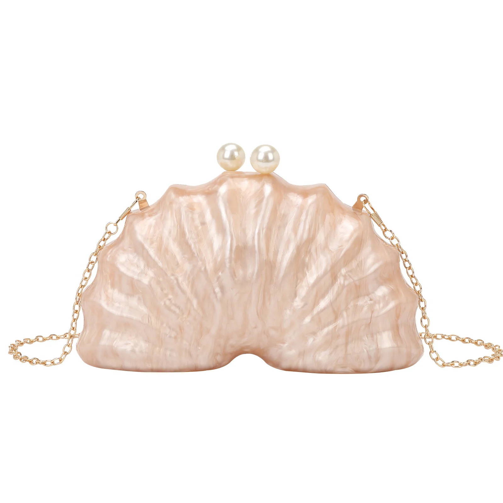 

Fashionable Women's Evening Clutch Handbag with Unusual Shell-shaped Acrylic Design for Weddings and Dinners