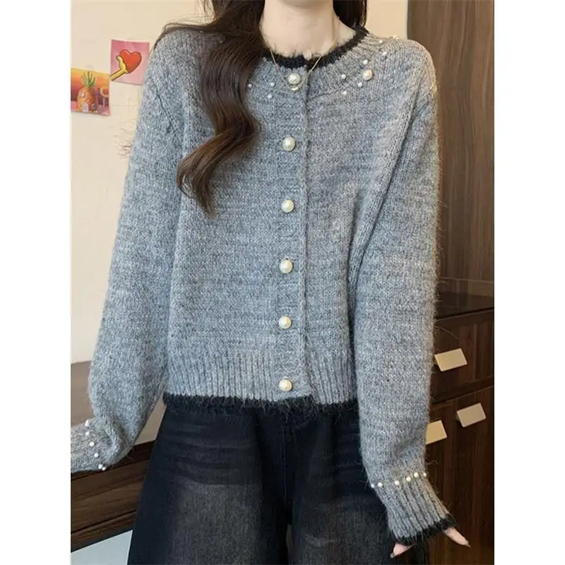 الملابس النسائية النسخة الكورية اللون منعت سترة سترة للنساء ربيع الخريف الحلو مطرز الزينة محبوك