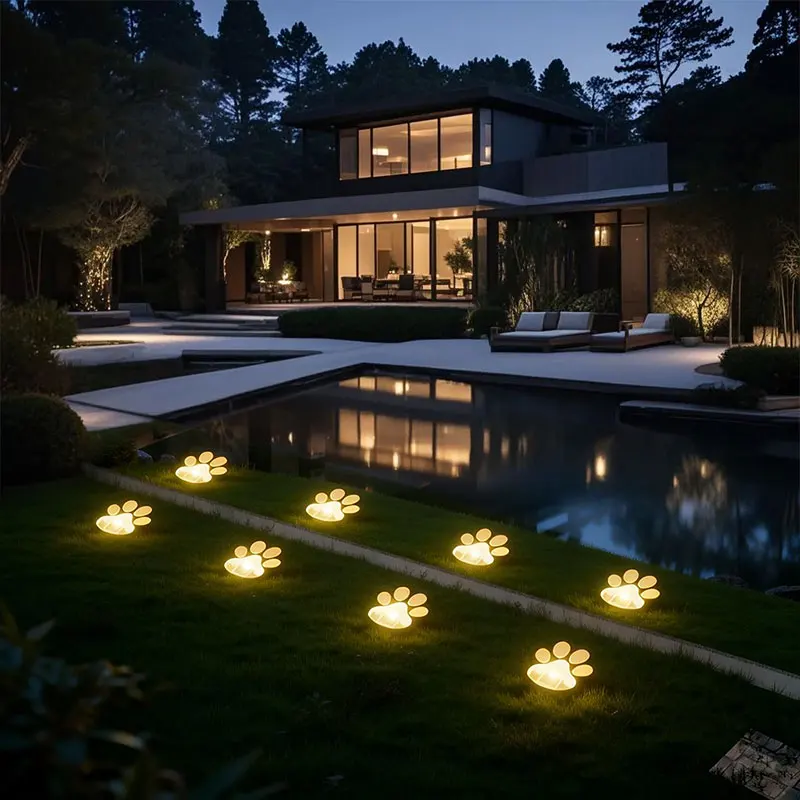 4Pcs Solar Paw Print Pathway Lights - Dog Claw Shaped In-Ground LED Lights for Lawn, Garden, Yard & Courtyard Decoration, Warm W