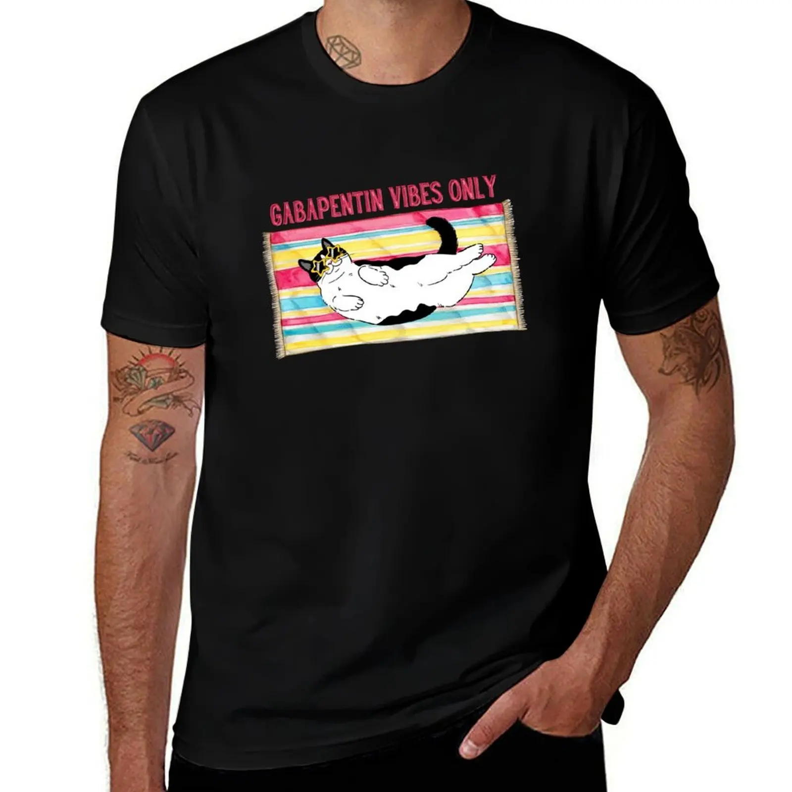 

Gabapentin Cat Vibes T-Shirt man clothes anime tshirt blue archive anime shirts men