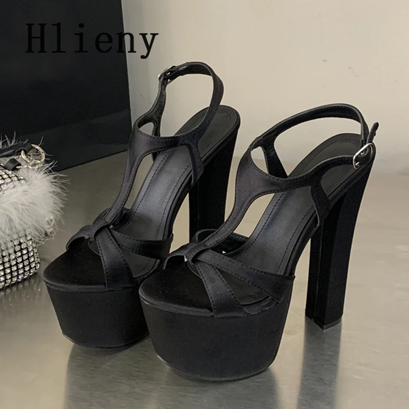

Hlieny/черные сандалии на массивной платформе с открытым носком и пряжкой на ремешке, женские модные туфли-гладиаторы на высоком каблуке, женская вечерние туфли для ночного клуба
