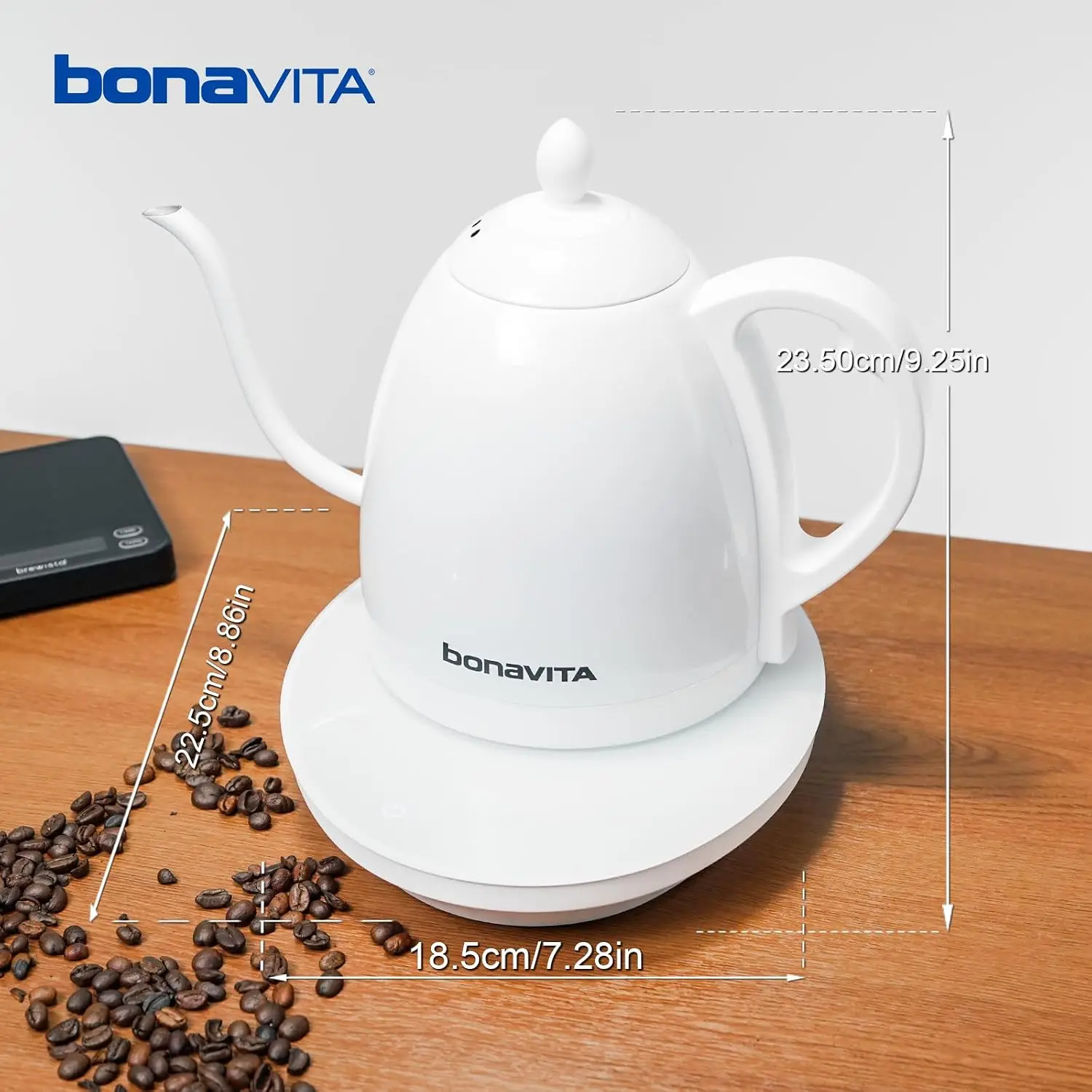 Cosmopolitan 1.0L Gooseneck Electric Kettle, Stainless Steel Water Boiler for Coffee Brew and Tea Precise Pour Control, 6 Preset
