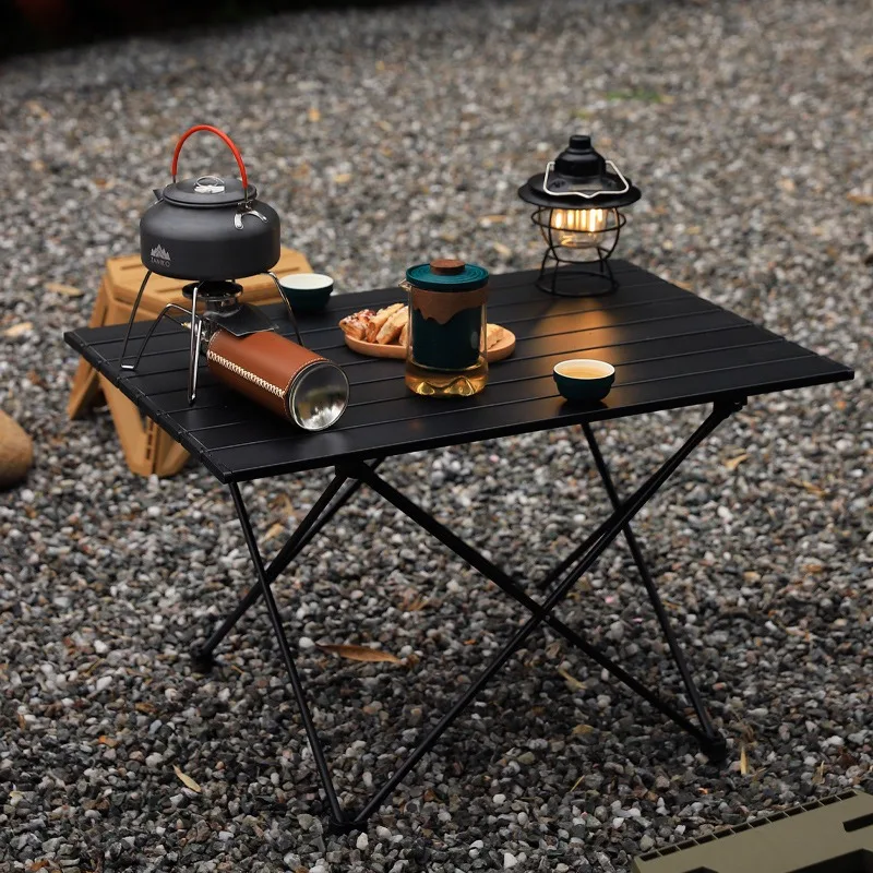 Outdoor Camping Klapptisch Schreibtisch Aluminiumlegierung Leichter Schwarz/Silber Eierrolltisch für Picknick Reisen Camping