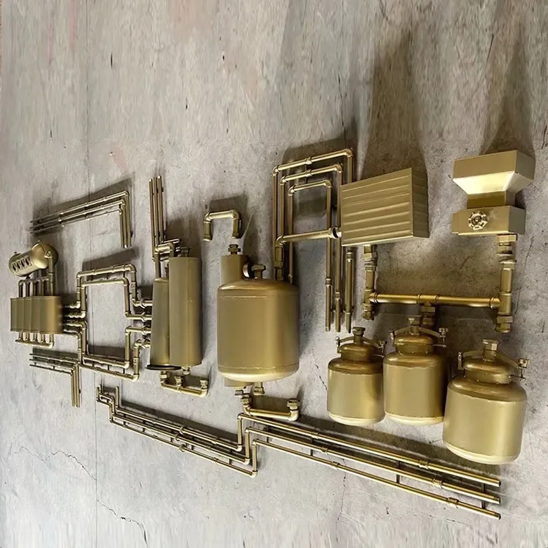 Custom Metal Tube Sculpture Retro Creative Wrought Iron Decoration Abstract Bar Internet Cafe Restaurant Wall Hanging Gear