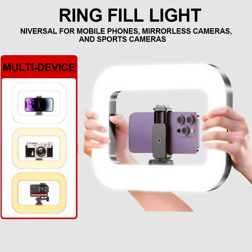

LED Handheld Ring Light Cell Phone Stabilizer 2500K-8500K Build in 8000mAh Rechargable Battery Selfie Video Light for Smartphone