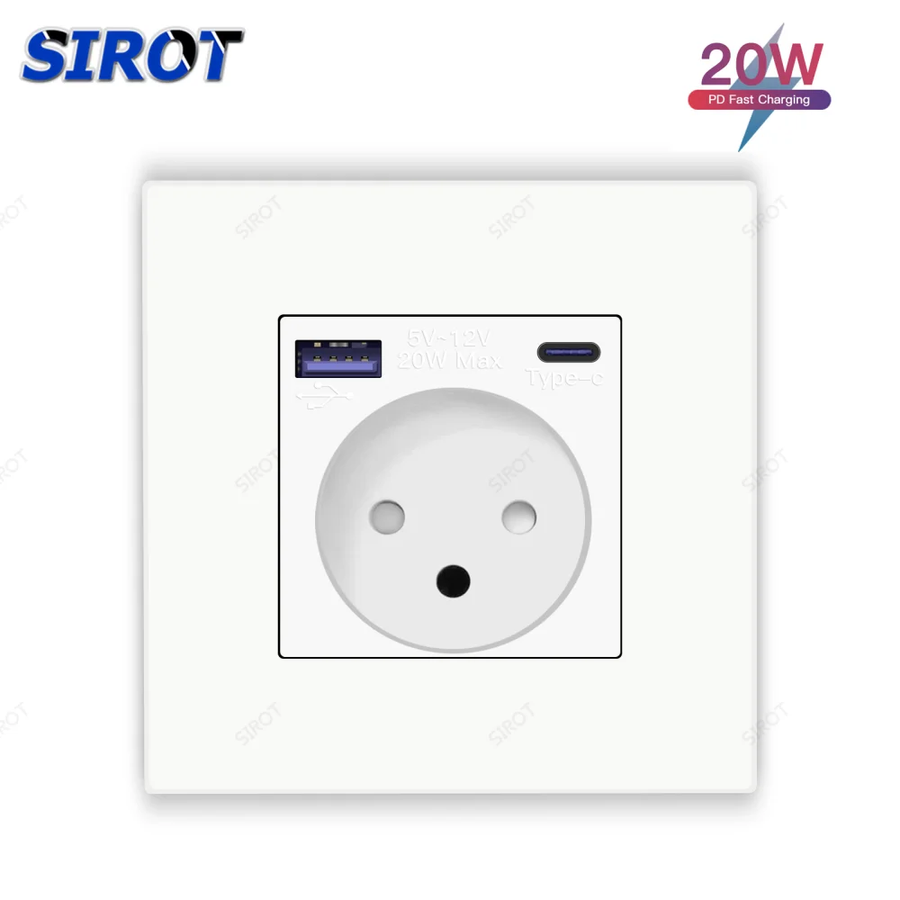 SIROT 20W PD Fast Charging Wall Socket,Single Socket Israel Standard Power Outlet with USB Type-C Ports,PC Panel for Home Office