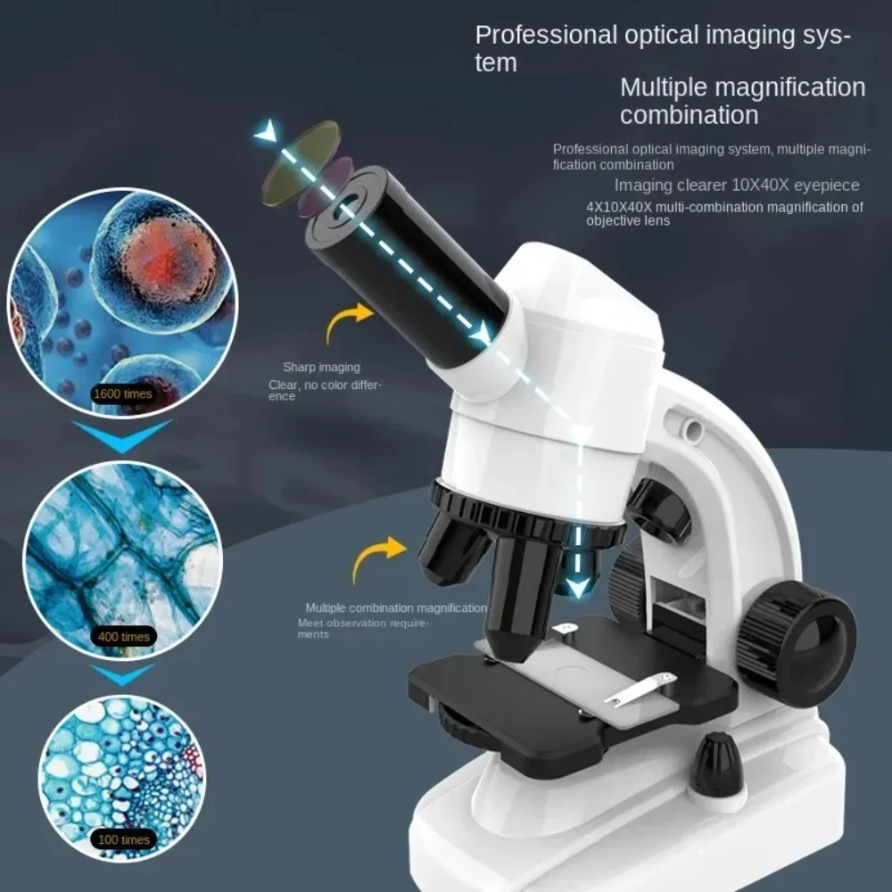 HD Optical Microscope Toys 1600x Biology Children's Science High Magnification Home Use Professional Students Teaching Gifts