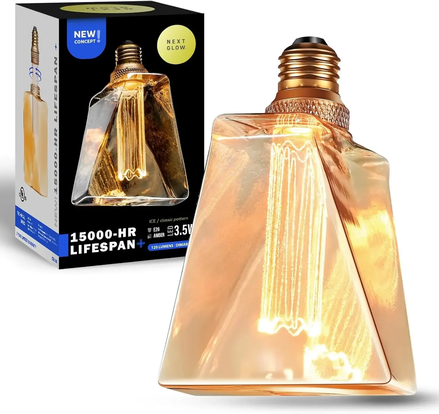 

Vintage LED Bulb, 3.5W Warm White 2200K Amber, Dimmable E26, Ice Style Decorative Light for Home