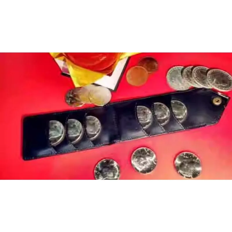 6 Pocket Coin Purse (Leather) Magic Tricks E Coin Pack Magician Wallet Coin Magia Accessories Close Up Street Props Magie Funny