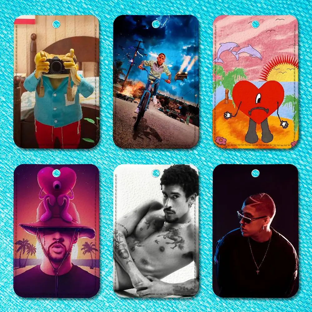 

B-Bad B-Bunny DTMF Premium PU Leather Card for Daily Use Holder Card Case with Metal Carabiner Customizable Design