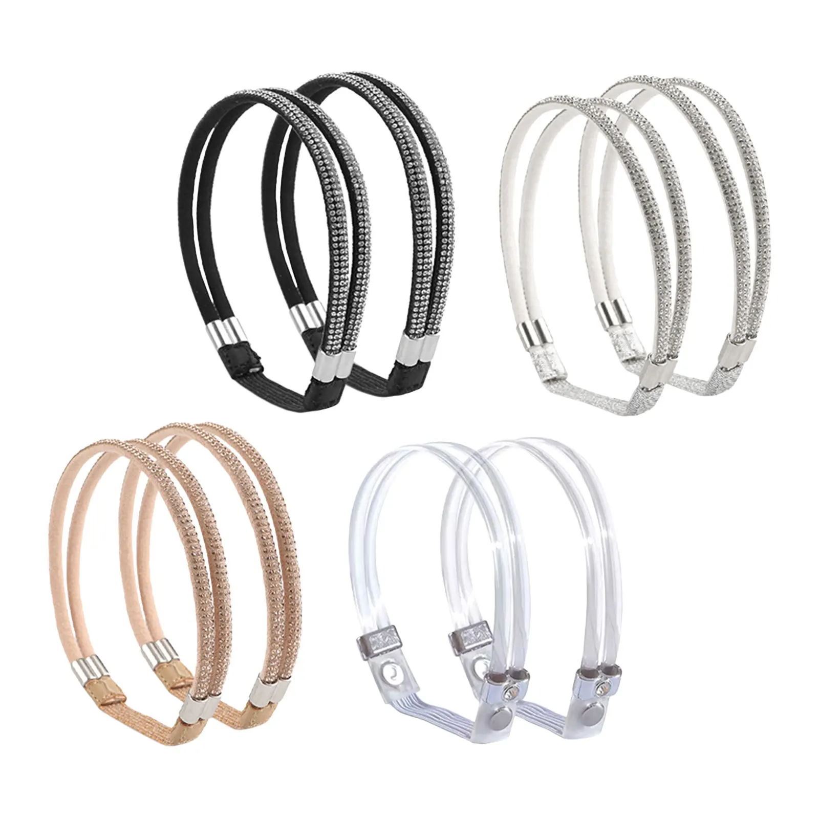 4Pairs Rhinestone Elastic Lace Straps High Heel Anti-Slip Detachable Straps for Loose Shoes Ankle Shoe Accessories