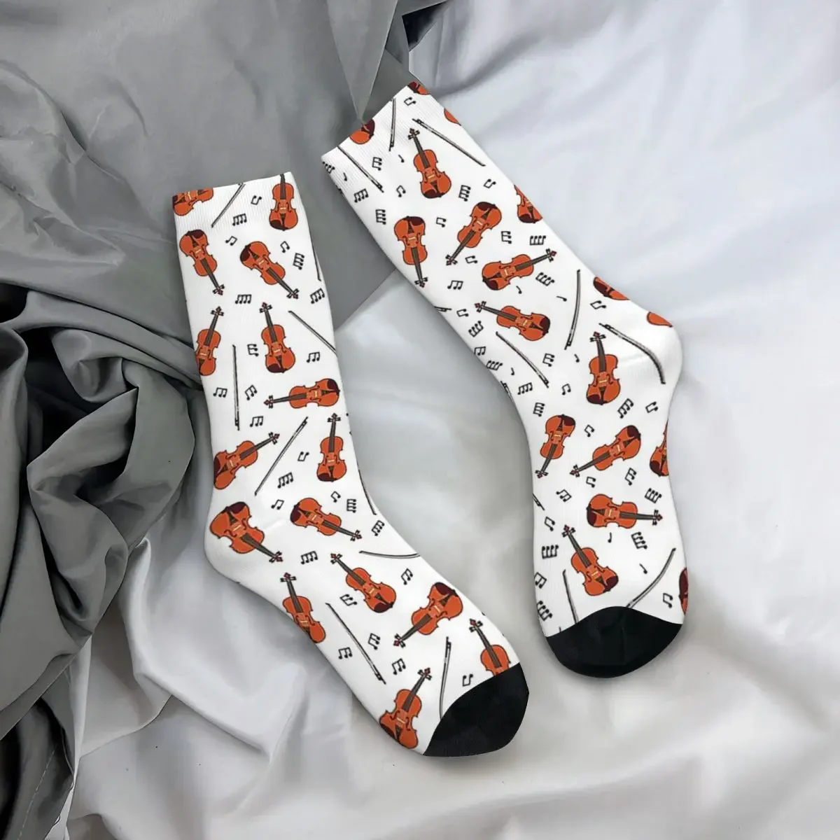 Violin And Music Notes Socks Harajuku High Quality Stockings All Season Long Socks Accessories for Man Woman's Birthday Present