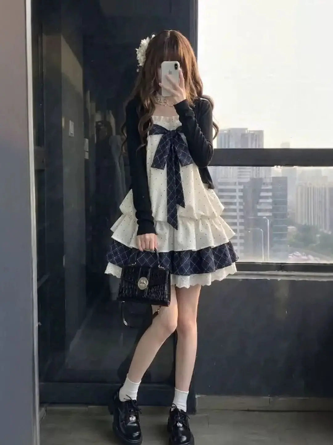 Sweet College Style Long Sleeve Cardigan And Halter Dress Two Piece Set for Short Women Early Autumn Fashion Outfit Ensemble