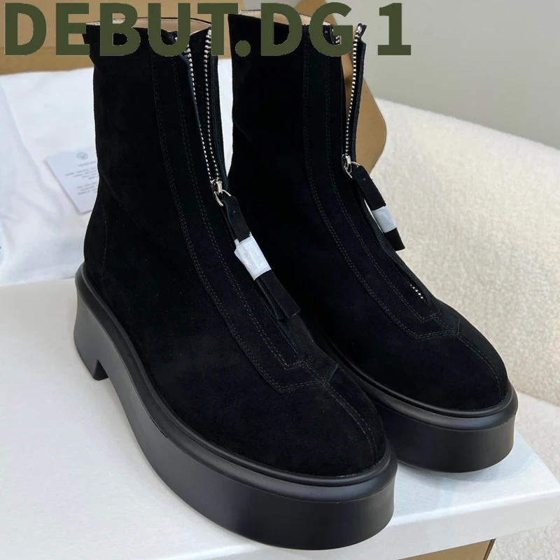Autumn Winter Classic Platform Ankle Boots Front Zipper Stylish Design Height Increase Leg Lengthening French Minimalist